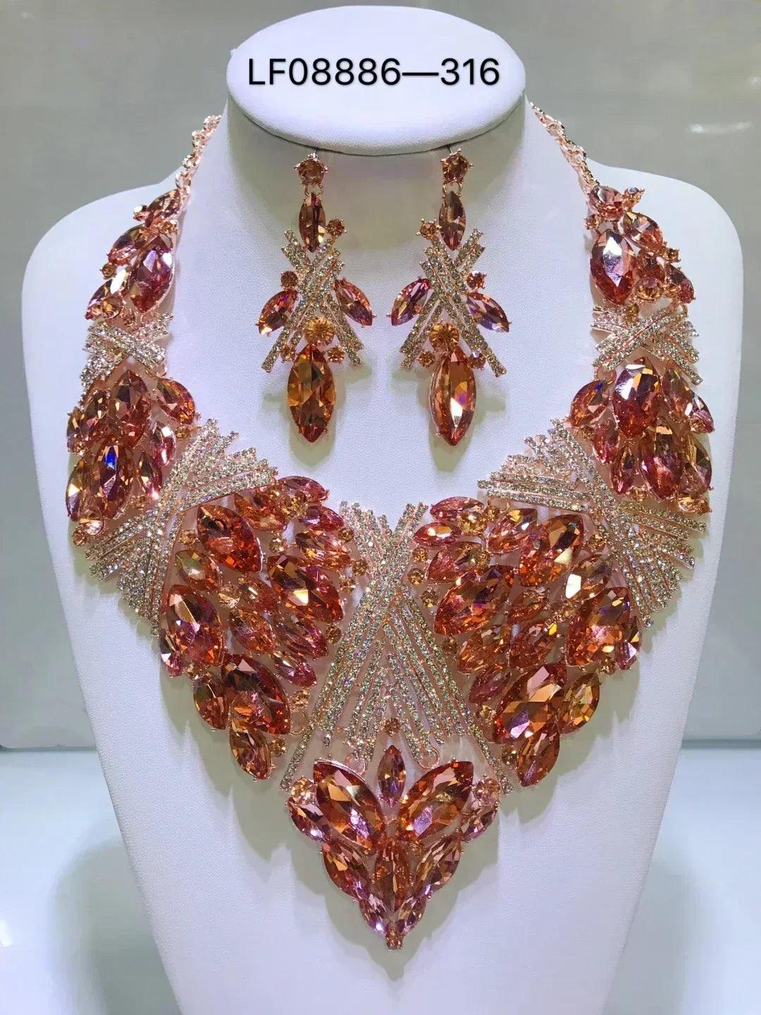 Women luxury necklaces set wedding delicate fashion jewelery crystal rhinestone earrings jewelry sets