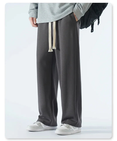 New Men's Casual Pants Wide Leg Straight 65% Cotton Fabric Outdoor Sweatpants Neutral High-quality Soft Long Baggy Trousers