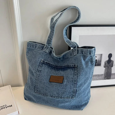 Women Shoulder Bag Luxury Designer Denim Handbag Fashionalbe Clutch Bag Vintage Simple Female Commuter Handbag for Office Travel