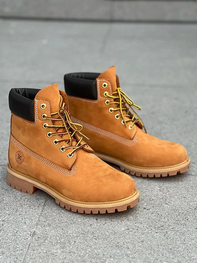 Hiking boots Men's High Help Work Suit Boots Cowhide Yellow Boots Cotton Shoes ClimbiWaterproof Shoes Lovers Shoes Yellow Boots