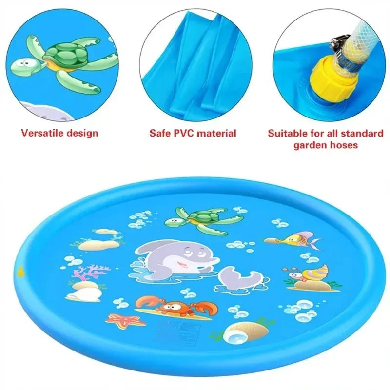 Baby Play Water Games Mat - 100cm Children Beach Pad, Outdoor Inflatable Spray Water Sprinkler
