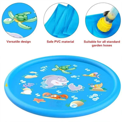 Baby Play Water Games Mat - 100cm Children Beach Pad, Outdoor Inflatable Spray Water Sprinkler