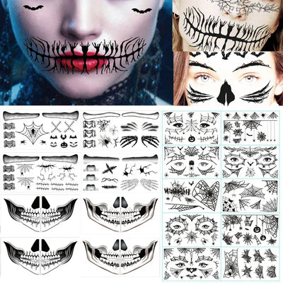 Temporary Tattoos for Women Adult Kids Girl Halloween Spider Web Tattoo Face False Waterproof Sticker Neck Arm Hands Tattoos