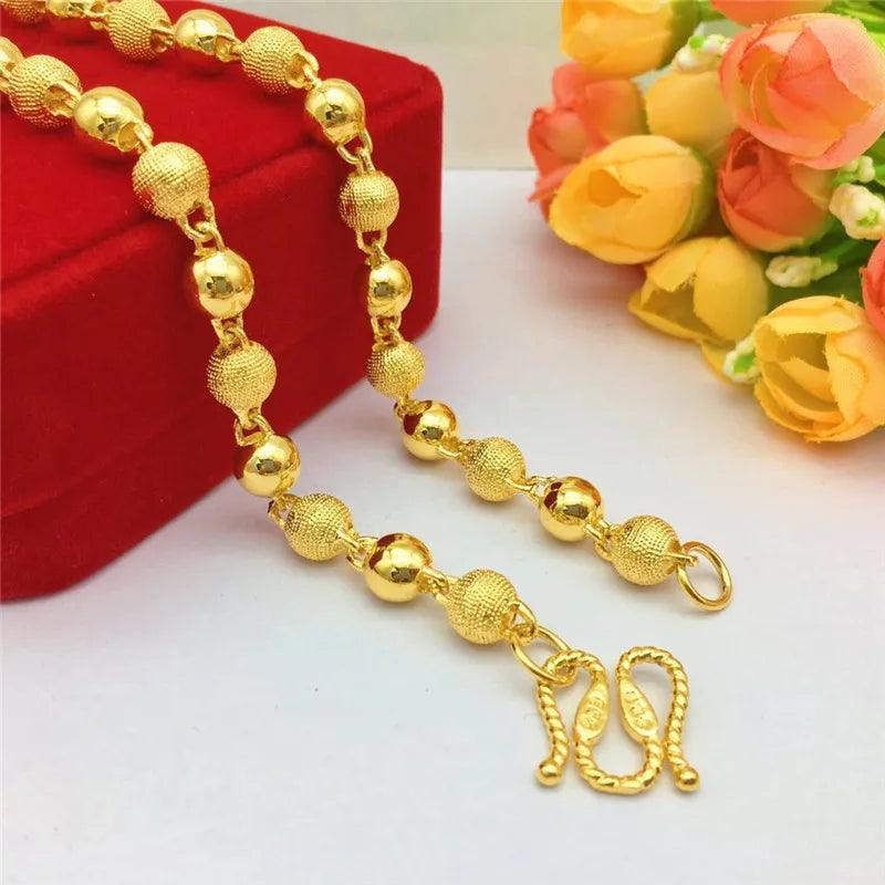 Luxury 18k gold necklace for men women thick yellow wedding engagement anniversary beads chain jewelry gifts