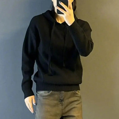 Hooded Pullover Sweater For Men Casual Daily Wear Solid Color With Front Pocket Computer Knitted Design