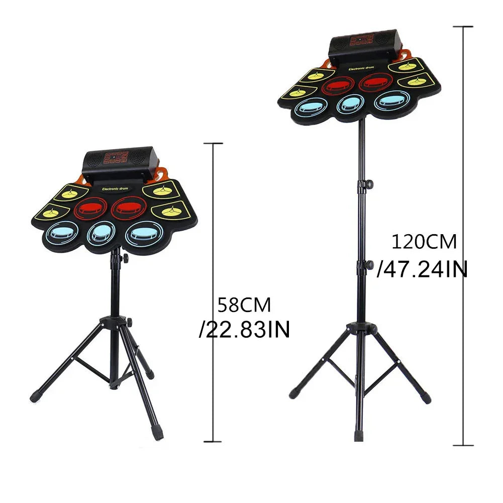 Electronic Drum Set With Drum Sticks Pedals Music Drums 9 Pad Roll-Up Drum Musical Electronic Drums Instrument For Kids Adults
