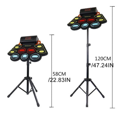 Electronic Drum Set With Drum Sticks Pedals Music Drums 9 Pad Roll-Up Drum Musical Electronic Drums Instrument For Kids Adults