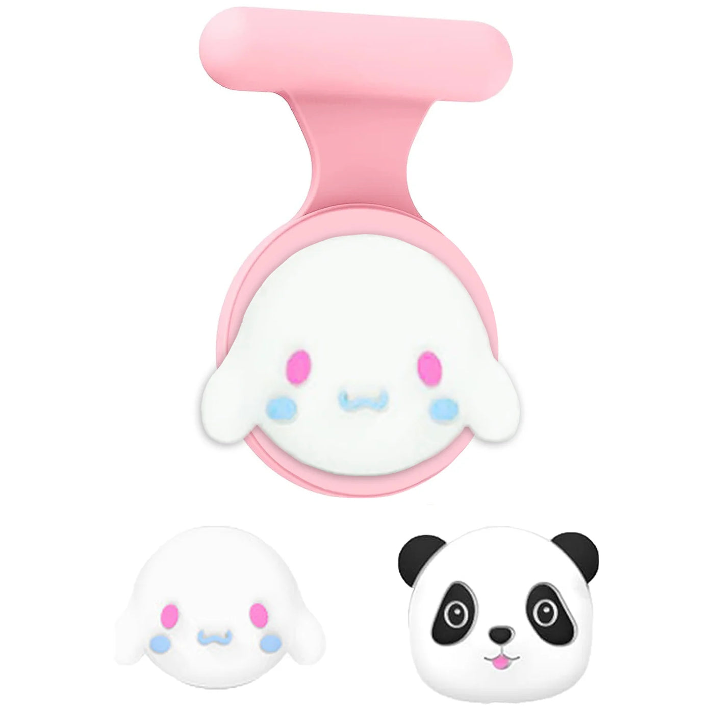 Pink white panda silicone AirTag holder for kids bracelet necklace