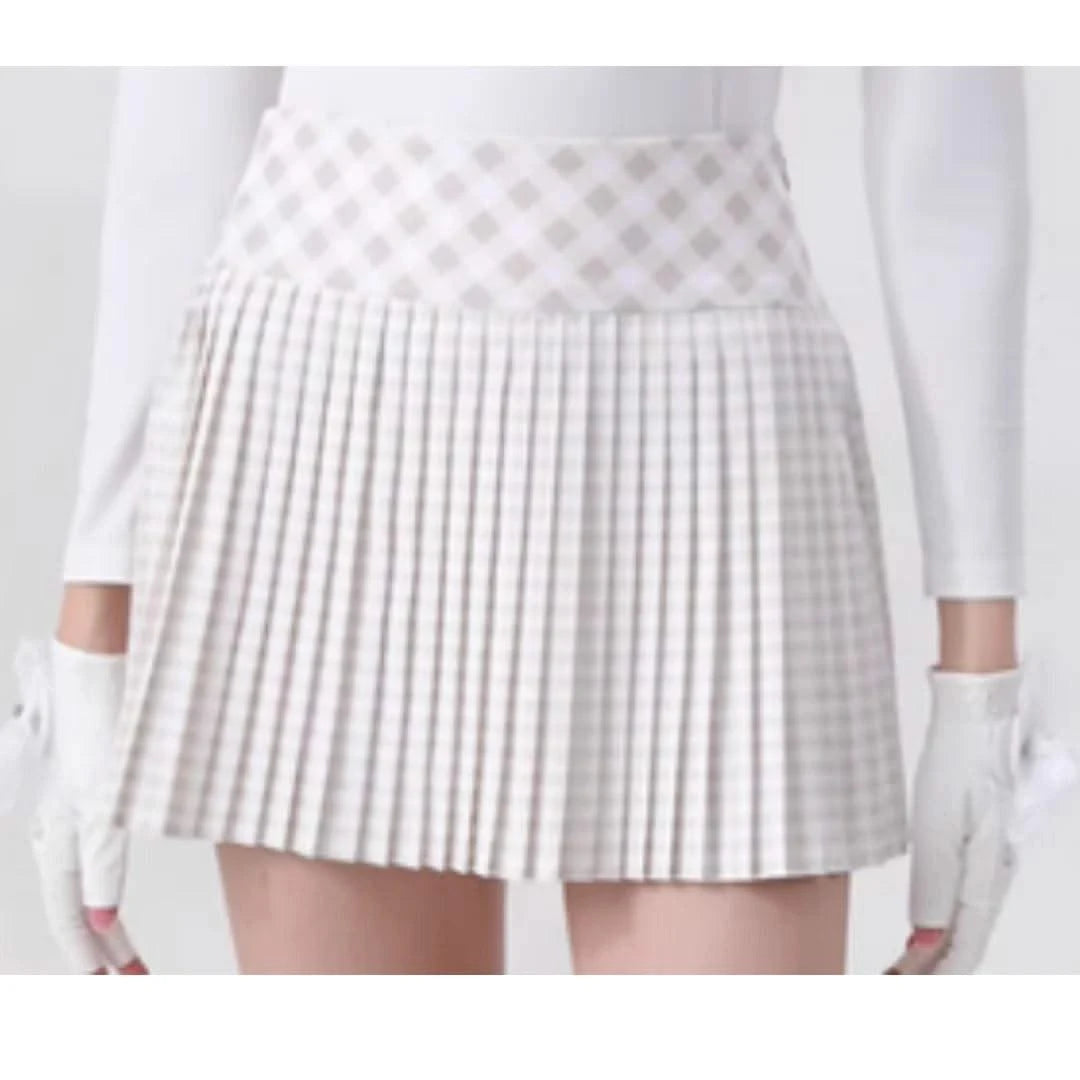 Women's Golfwear for  Slim-Fit Long-Sleeve Top with Polo Collar and Bow Tie, High-End Golf Hundred-Pleat Skirt Suit