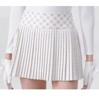 Women's Golfwear for  Slim-Fit Long-Sleeve Top with Polo Collar and Bow Tie, High-End Golf Hundred-Pleat Skirt Suit