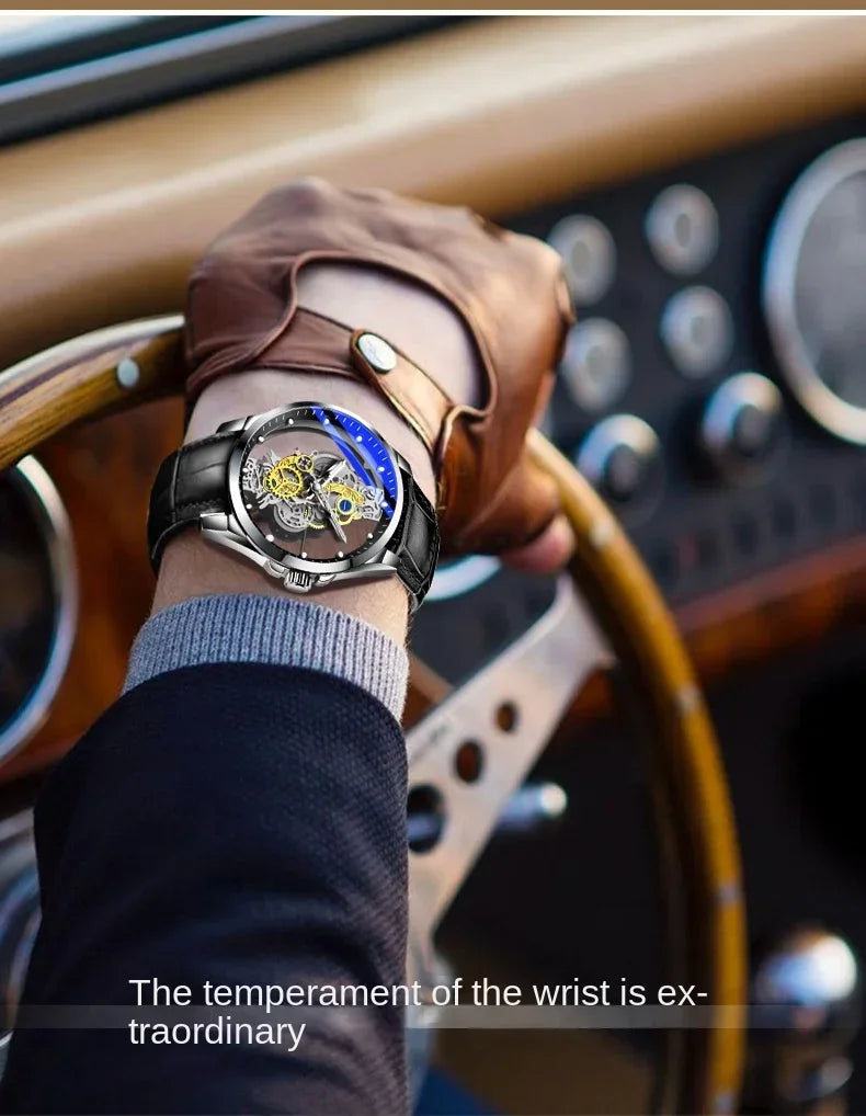 High-end Business Watch for Men's Watch Automatic Double Sided Transparent Hollow Waterproof and Luminous Quartz Watch for Men