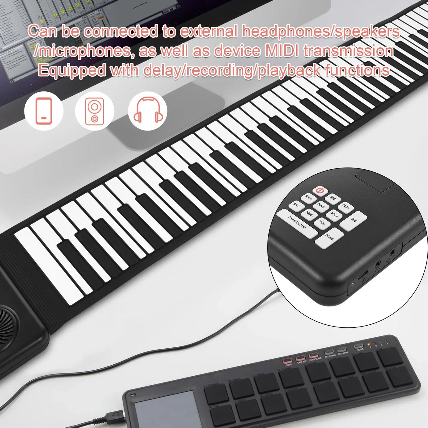 88 Key Portable Piano Handroll Electronic Piano Environmental Silicone Foldable Piano Home Practice for Travel Beginners