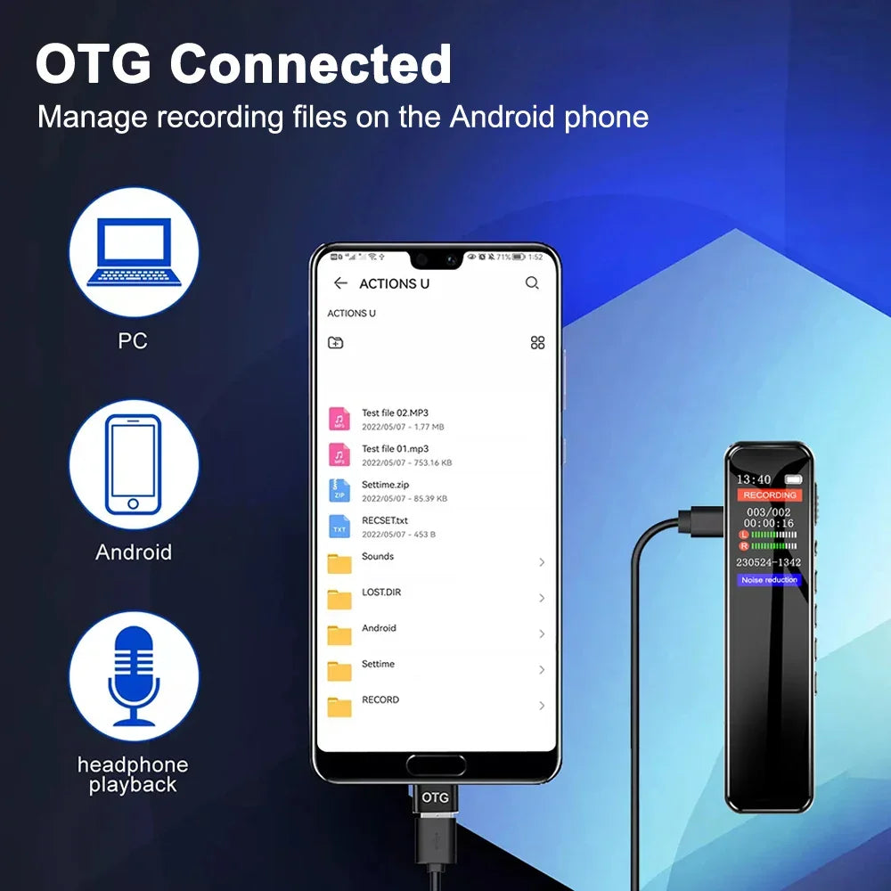 Digital Voice Recorder High-Quality Noise Reduction Record with Playback MP3 Music Player Activated Record 1536KBPS HD Recording