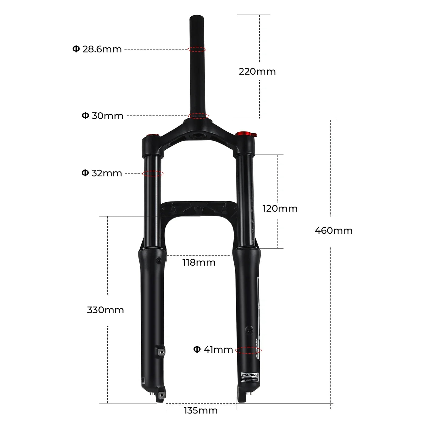 BOLANY Snow Bike Fat Front Fork 20x4.0 with Magnesium Alloy Hook 120mm Travel Air Suspension Compatible E-Bike Mountain Bike