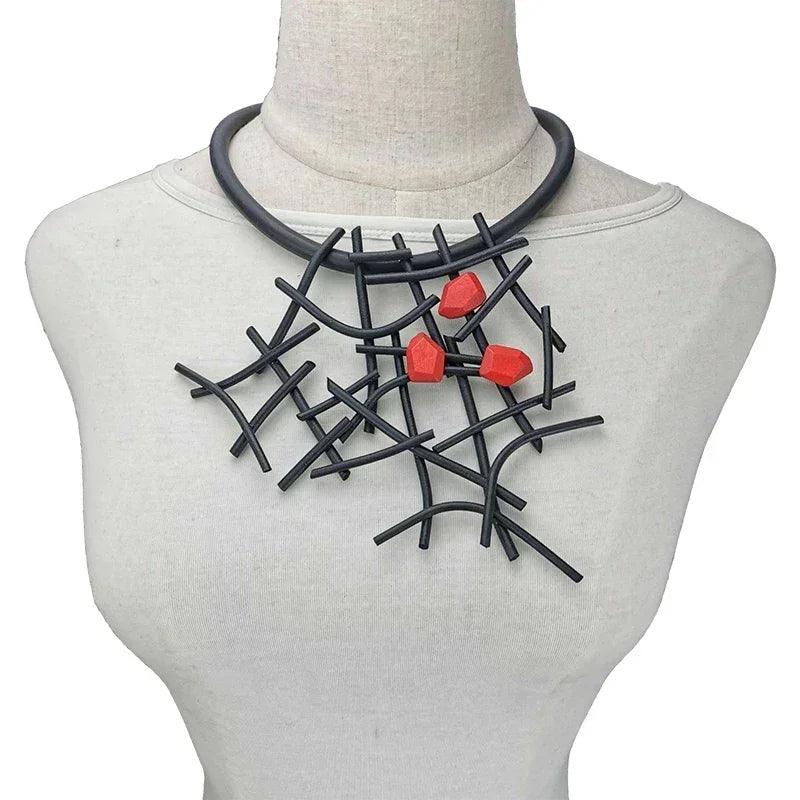 Fashion designer luxury necklaces women handmade gothic pendant necklace rubber jewelry wooden accessories statement