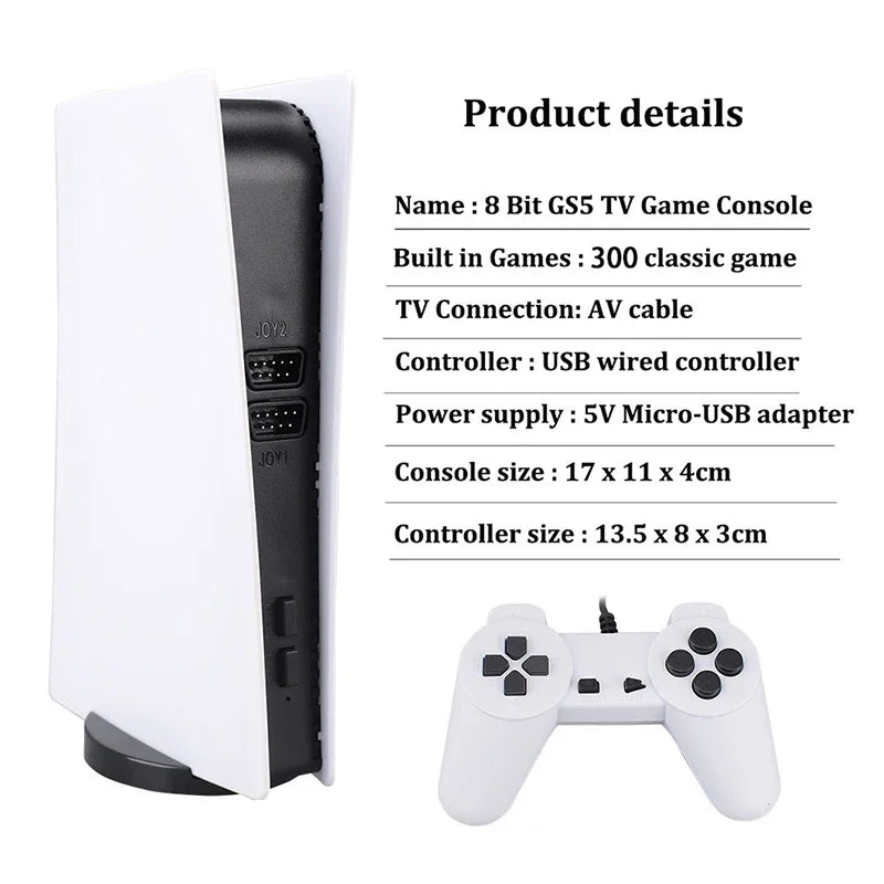 GS5 Pro Video Game Console com 620 Jogos Clássicos, 8 Bit TV, Handheld, USB, 2 Gaming Player com fio, Saída AV, ﻿