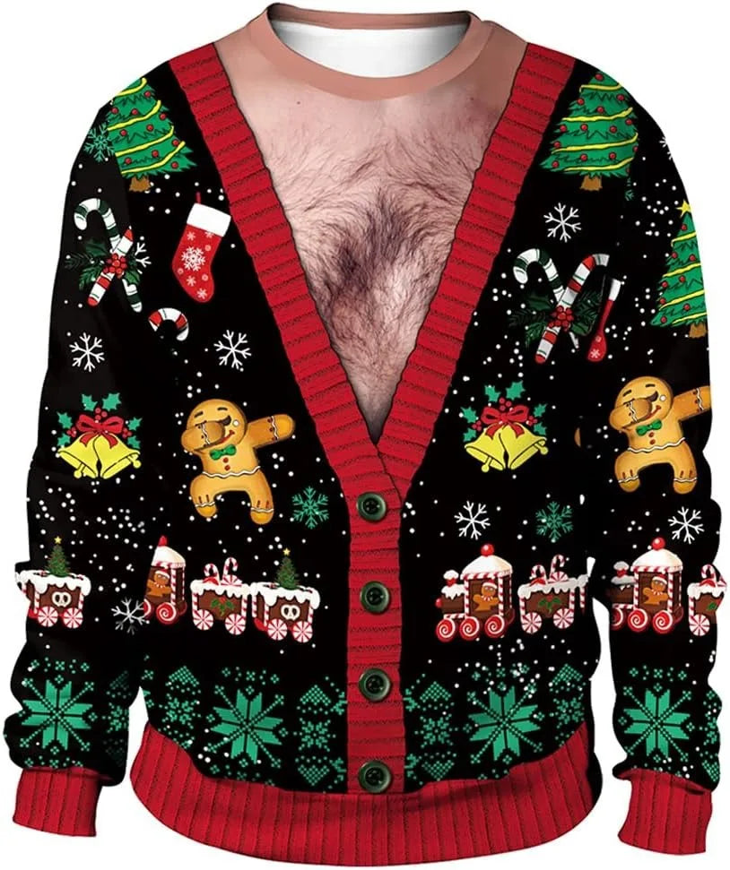 New Year Eve Xmas Sweatshirt 3D Novelty Print Holiday Party Jumper Top Unisex Pullover Reindeer Ugly Christmas Sweater Men Women