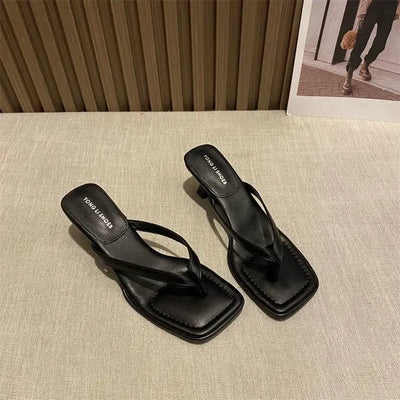 Flip Flops Women Summer Outside New Square Head Slim Heel Sandals Fashion Clip Toe Slippers Women Sandals Pantuflas De Mujer