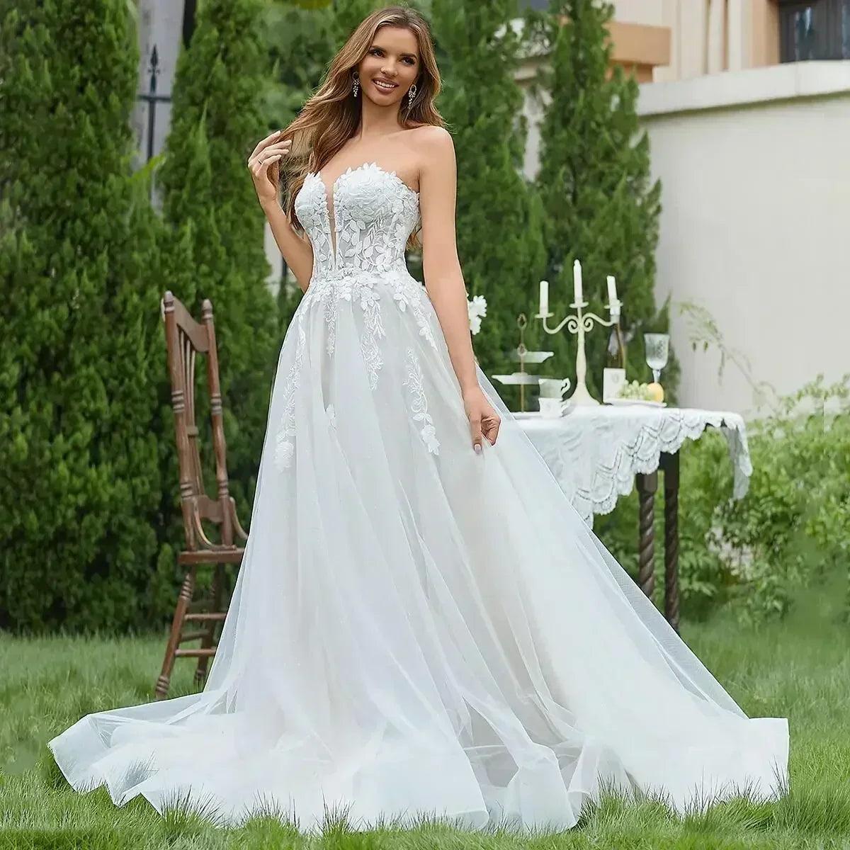 Elegant lace wedding dresses for women 2025 luxury sleeveless deep v-neck sparkly bridal gowns sweetheart gown