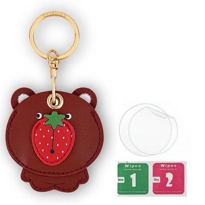 Brown bear AirTag keychain with strawberry face and hand straps