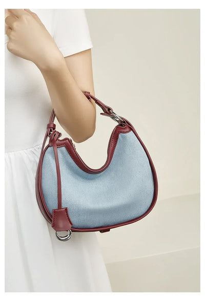 2024 New Women Bag Lady Fashion Half Moon Underarm Shoulder Bag Messenger Female Summer Soft Lightweight Denim Fabric Handbag