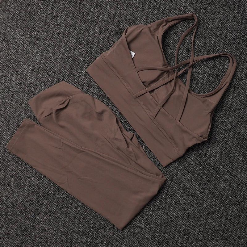 TRY TO BN Women's Tracksuit Sports Bra Fitness Yoga Set V Back Leggings High Waist Sportswear Workout Sets Cycling Gym Clothing