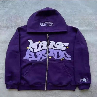 Y2K Letter Printed Hoodies Women Autumn Winter Harajuku Zip Up Hooded Sweatshirt