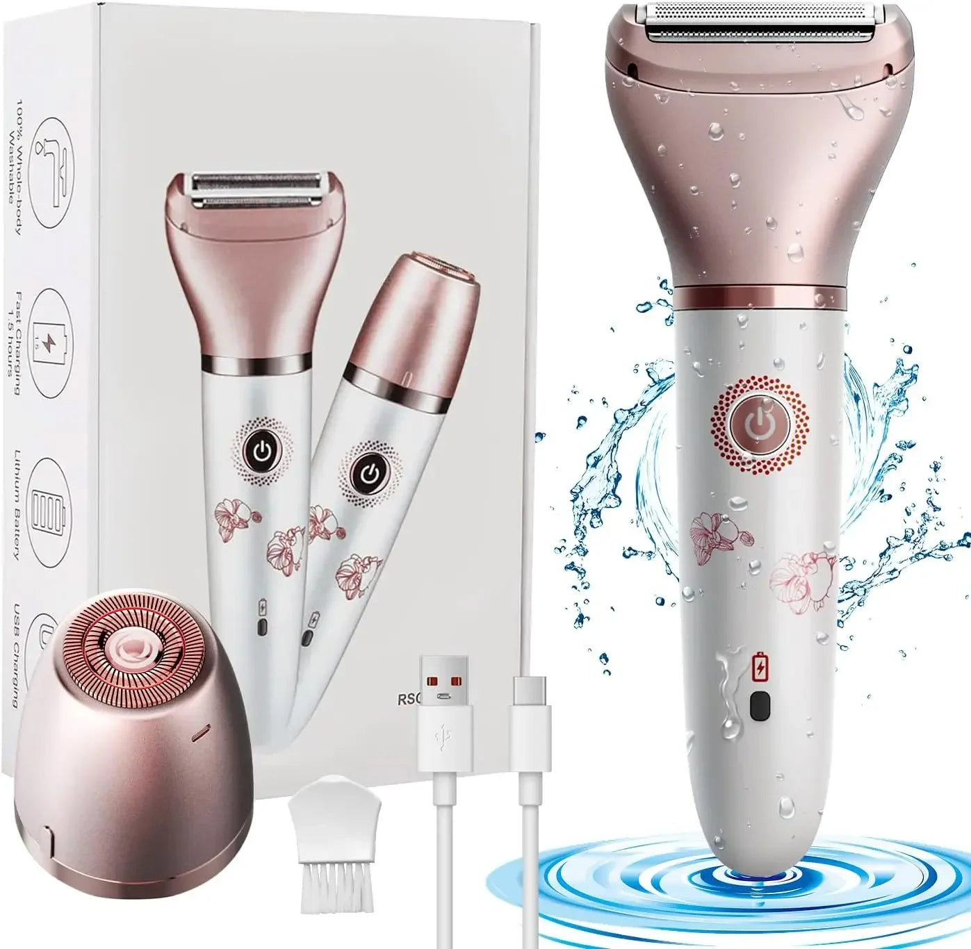 Electric Razor for Women, Painless 2 in 1 Wet & Dry Lady Shaver Portable Waterproof Bikini Trimmer Body Hair Removal