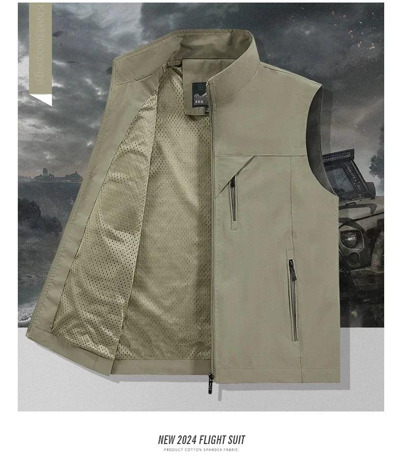 Summer Vest Men's Work Vest Large Size Golf Sleeveless Jacket Tactical windbreaker Hunting Camping Fishing waterproof Coat Parka
