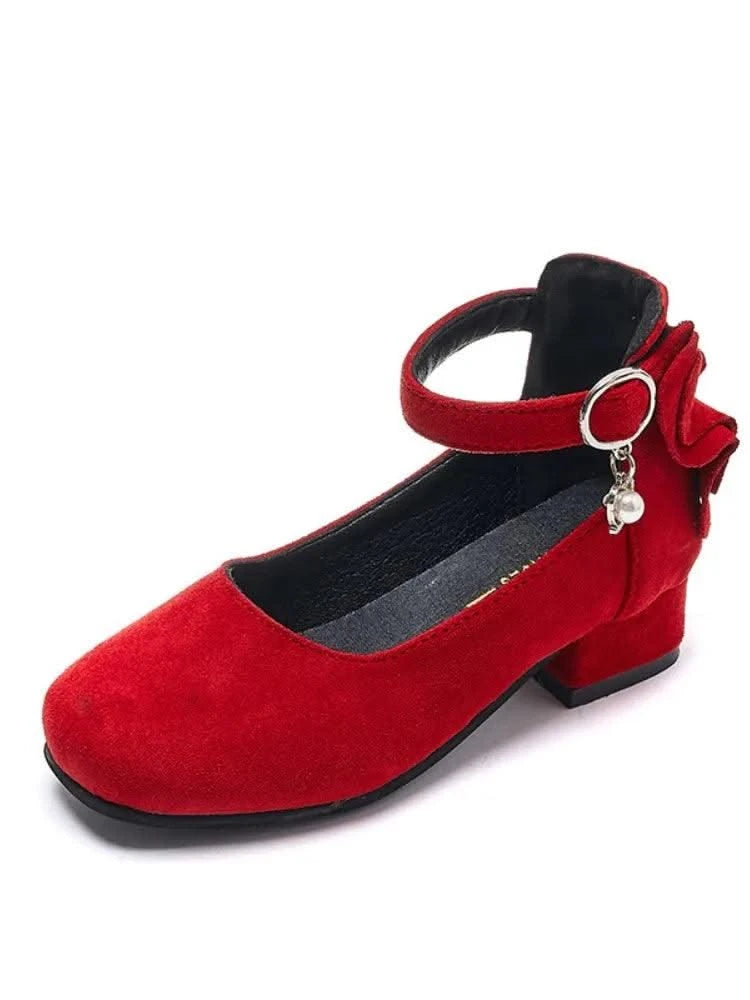 Kids Velvet Black, Pink, Red Leather High Heeled Shoes 3-15T | Girl's Princess Shoes For Party, Wedding, Dance | Children's Fashion