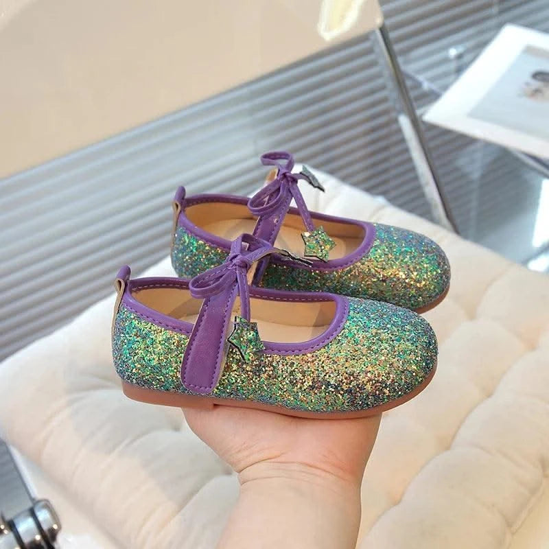 Children's Leather Shoes New Spring Autumn Ballet Flats for Girls Sequins Princess Versatile Kids Fashion Causal Catwalk Shoes