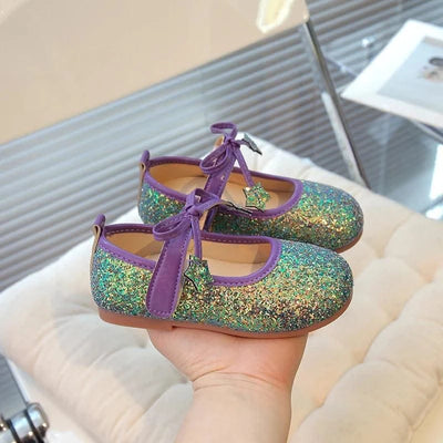 Children's Leather Shoes New Spring Autumn Ballet Flats for Girls Sequins Princess Versatile Kids Fashion Causal Catwalk Shoes