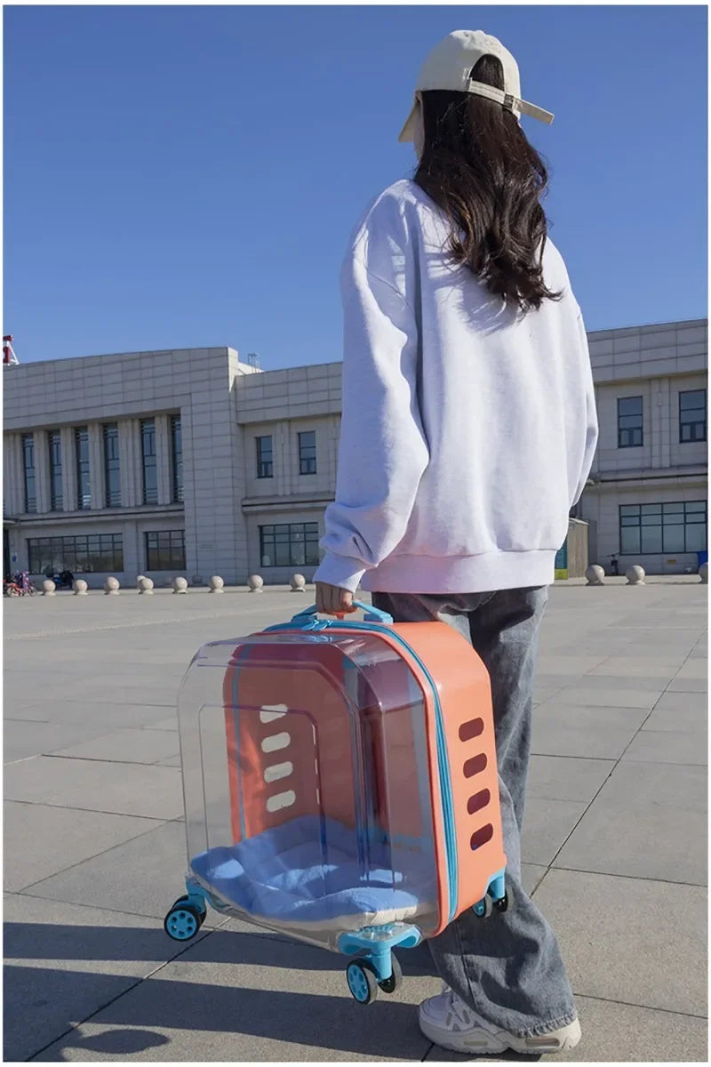 Pet Cat Carrier Out Trolley Case Portable Large Capacity Dog Bag Transparent Breathable Cat Backpack Transporter Pet Supplies
