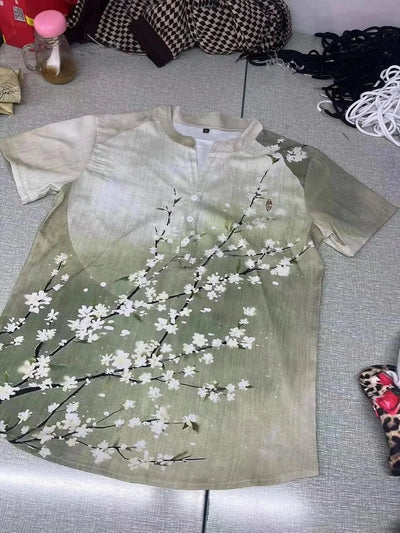 2024 New Summer Linen Shirts Men Lapel Shirts T-Shirts Fashion Clothing Shirts Luxury Social Hawaiian Shirts Oversized 5XL