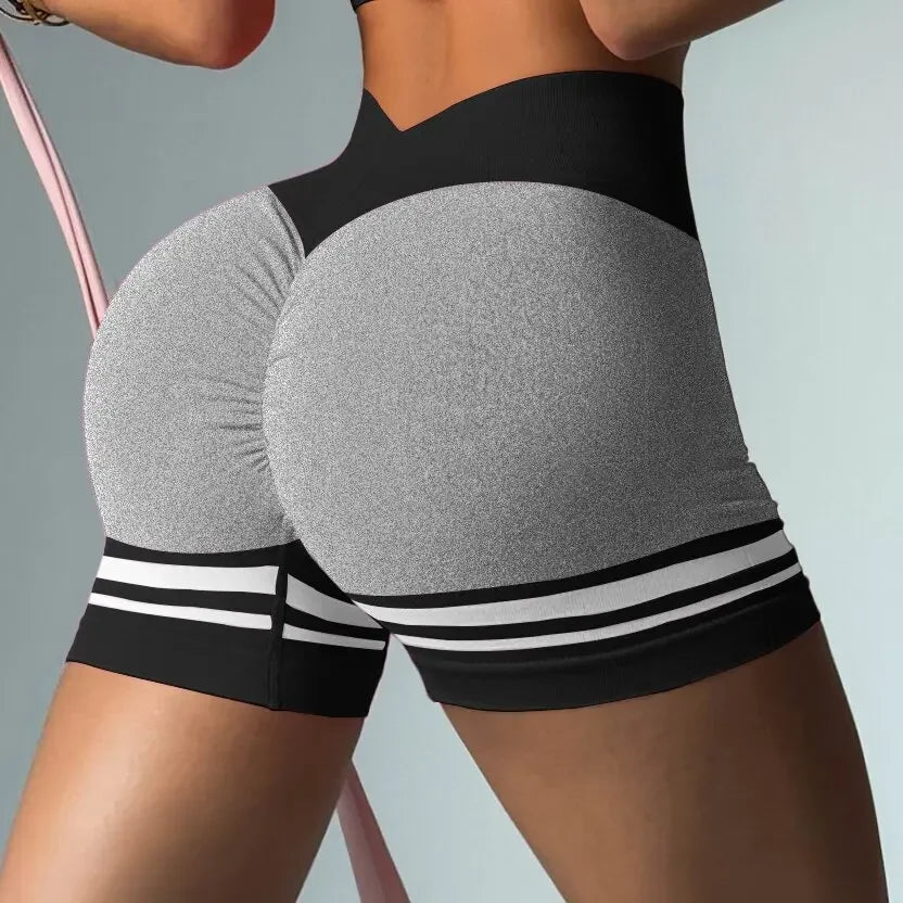 New Women V Back Line Shorts Elastic Running Biker Scrunch Sports Gym Pants Yoga Fitness Workout Training Casual Tights