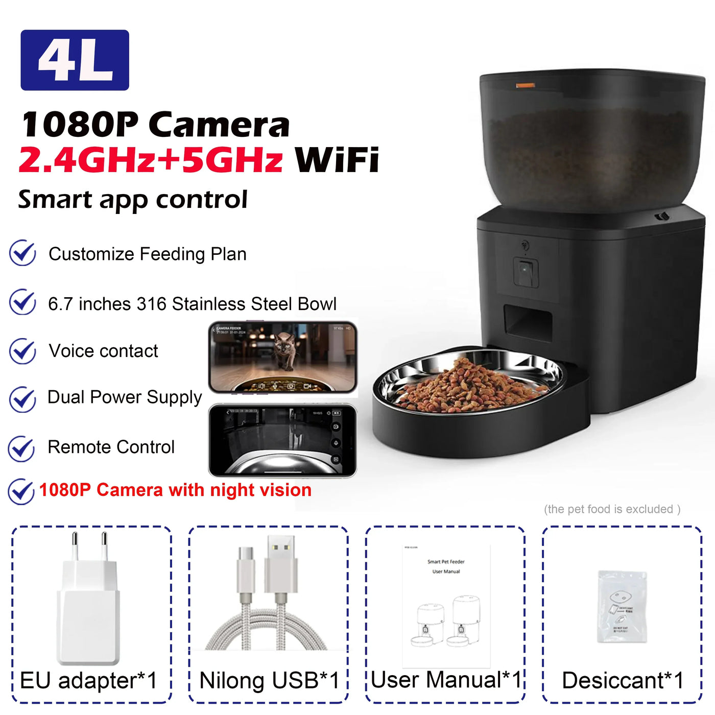 Furpipi 8L Smart Automatic Cat Feeders with 1080P HD Camera 5G WiFi Pet Feeder Tuya APP Control Automatic Cat Dog Food Dispenser