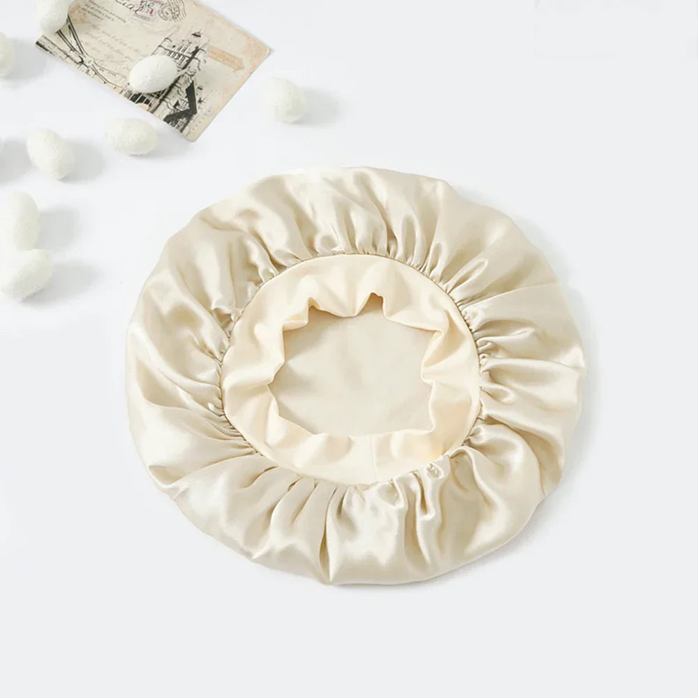 100% Real Mulberry Silk Bonnet for Sleeping Women Large Hair Care Bonnet for Long Curly Hair with Soft Elastic Band