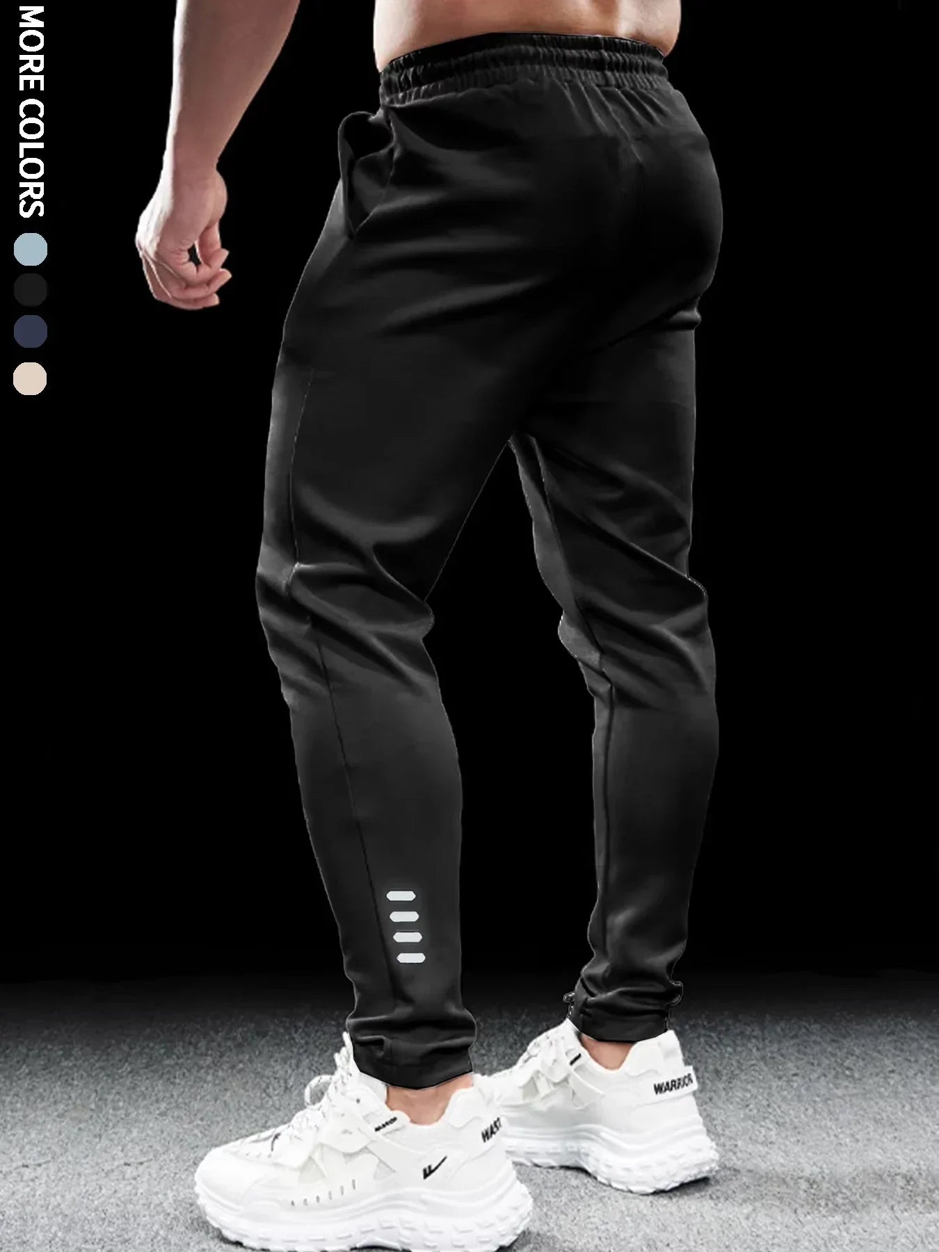 Men's athletic casual pants, simple, leg reflective strip design, elastic waistband, suitable for daily, running, multi-scene