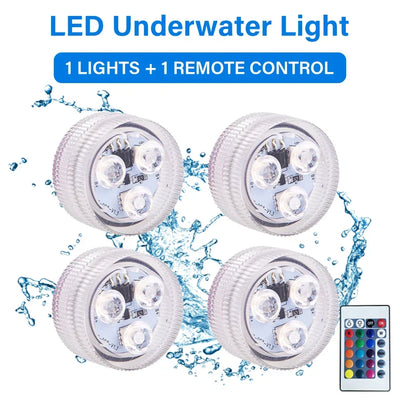 RGB LED Underwater Light With Remote Control Battery Powered 3LEDs Submersible Lamp Waterproof For Swimming Pool Garden Party