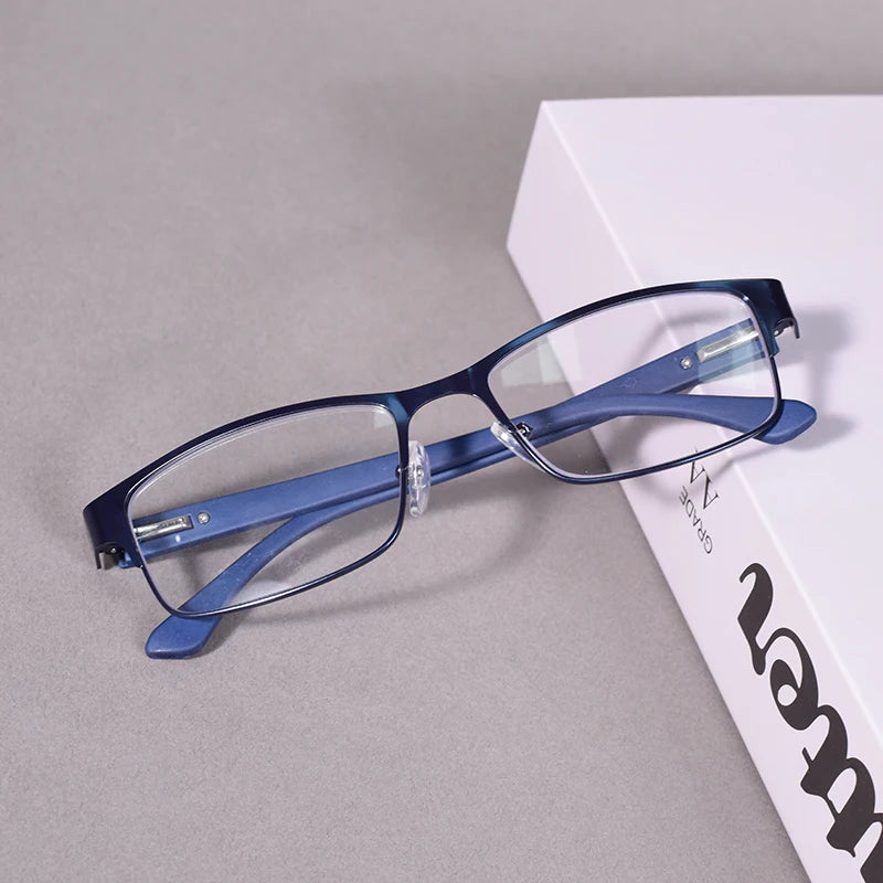 Blue Light Blocking Reading Glasses Men Computer Readers Metal Frame with Spring Hinge Square Frame For Men Women+100+150+200