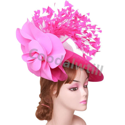 Big Flower Fascinator Derby Hat Women Party Dinner Headpiece Royal Ascot Pillbox Fascinator Hat Women Wedding Chapeau Cap Event