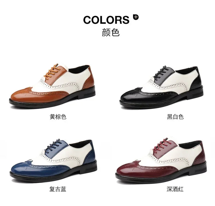 Retro Men's Oxford Shoes Fashion Block Carved Casual Shoes Social Shoes Male Business Dress Leather Shoe Zapatos Para Hombres
