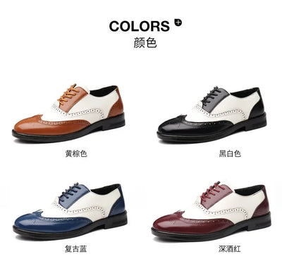 Retro Men's Oxford Shoes Fashion Block Carved Casual Shoes Social Shoes Male Business Dress Leather Shoe Zapatos Para Hombres