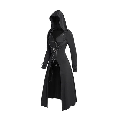 Women's Coats Punk Gothic Hooded Coat Plain Black Tops Trench