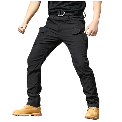 Men Solid Color Casual Cargo Multi Pocket Long Pants Outdoor Hiking Camping Climbing Stretch Waterproof Trousers