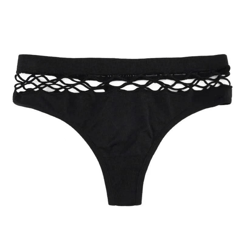 Sexy Women's Thong Panties Mid Waist Hollow G-Strings Lingerie Breathable Nylon Underwear Ladies Thongs Underpants