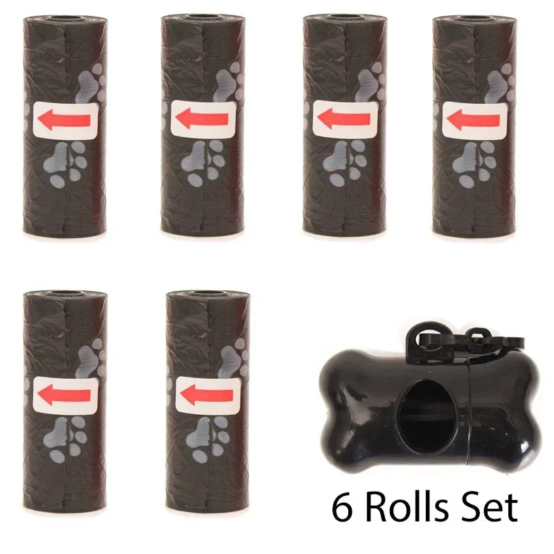 Disposable Pet Poop Bags Dog Poop Bag Bone Dispenser with Leash Clip Puppy Dog Products Supplies 5Roll(75Pcs) Bags