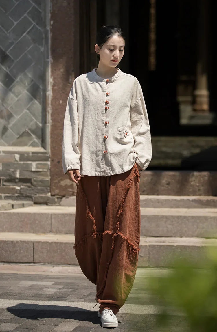 Women's Literary Vintage Ramie Linen Tops