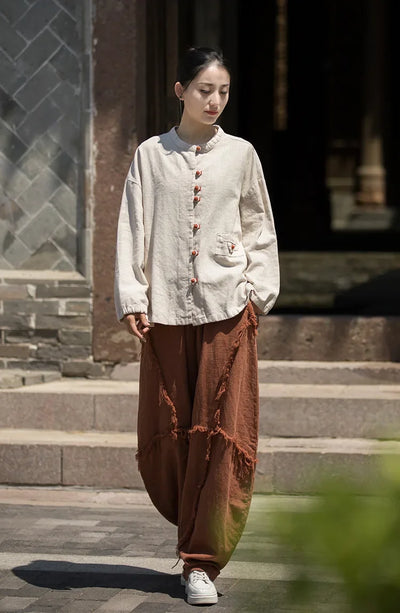 Women's Literary Vintage Ramie Linen Tops