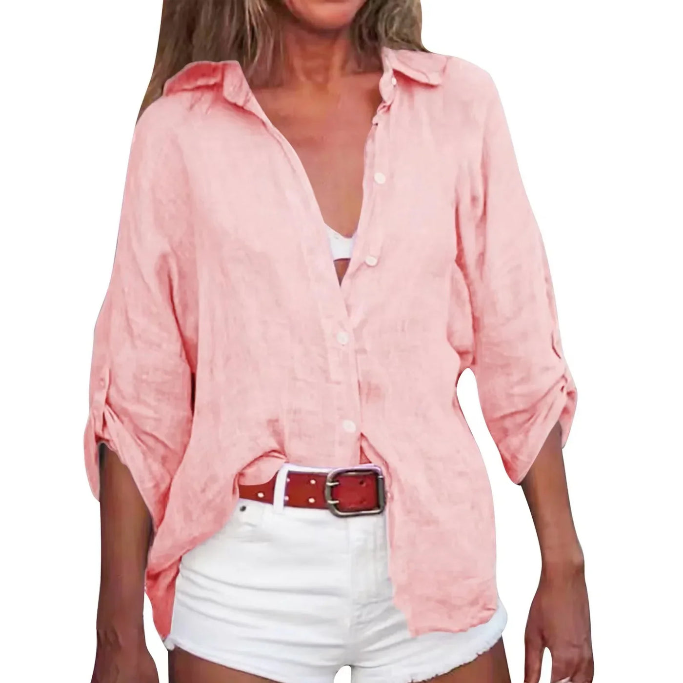 Women's Linen Turn Down Collar Tops